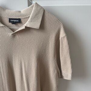 Express Men’s Large Ribbed Short Sleeve Johnny Collar Sweater Polo